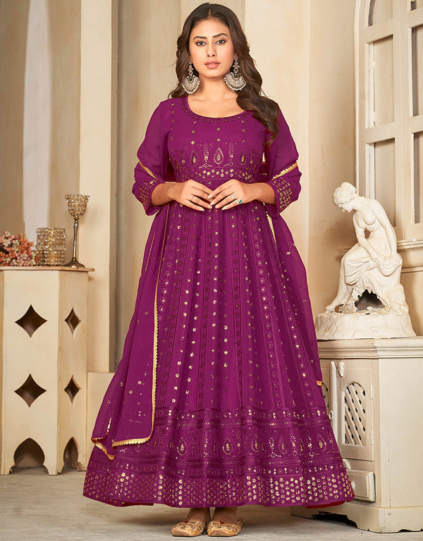 sleek purple georgette heavy designer wedding wear salwar suit with purple crepe 13689-acy4264 Back View